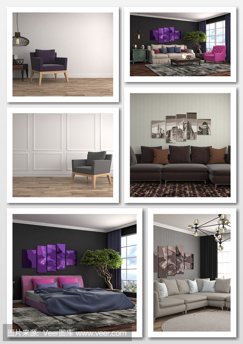 現(xiàn)代家居室內(nèi)拼貼畫。三維演示