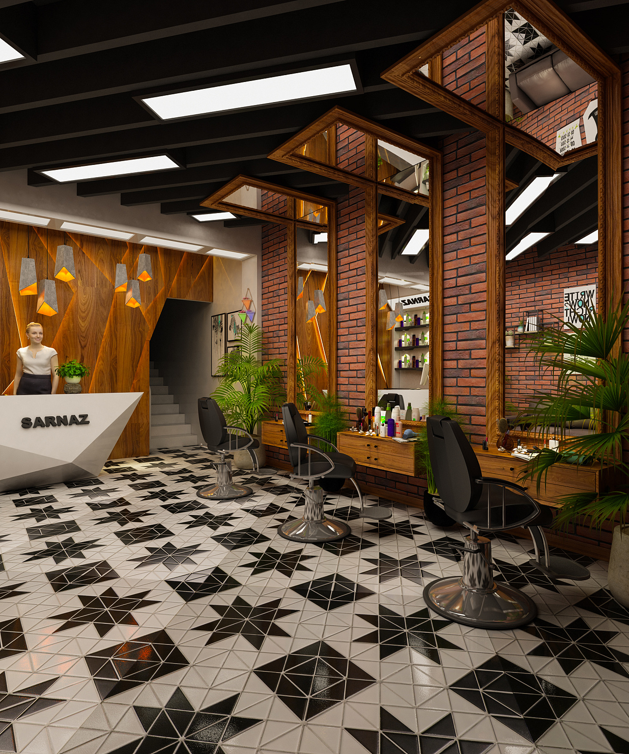 理發(fā)店效果圖 發(fā)廊裝修設(shè)計(jì) 理發(fā)店室內(nèi)設(shè)計(jì) 室內(nèi)裝修 美容店